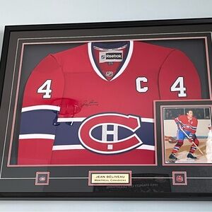 JEAN BELIVEAU SIGNED MONTREAL CANADIENS JERSEY FRAME with COA